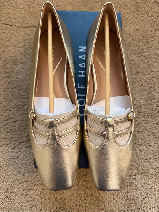 Cole Haan Shoes - Cole Haan Metallic Gold Leather Square-Toe Tstrap ballet flat- 8.5 Brand New